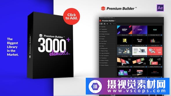 AE脚本-3000+文字标题排版图形视频转场图标MG动画元素包V3