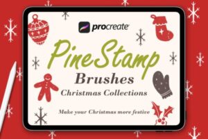 圣诞节主题装饰元素图案印章Procreate笔刷 PineStamp – Procreate Brush