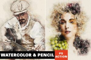 水彩/铅笔阴影素描艺术效果PS动作 Watercolor & Pencil Photoshop Action