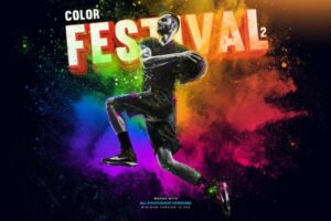 创意彩色粉尘烟雾爆炸特效照片PS动作 Color Fetival 2 Photoshop Action
