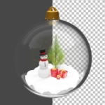 圣诞灯内的3d雪人和圣诞树PSD