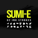 毛笔墨笔干拖笔刷效果 82 Sumi-E Ink Strokes