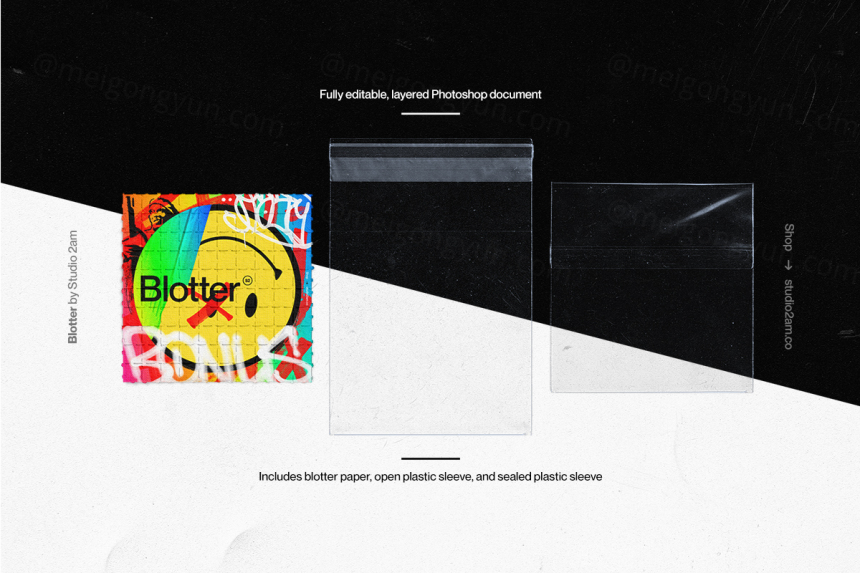 复古酸性艺术吸墨纸迷幻特效纸张纹理特效PSD样机模板素材 Blotter - LSD Paper Mockup插图3