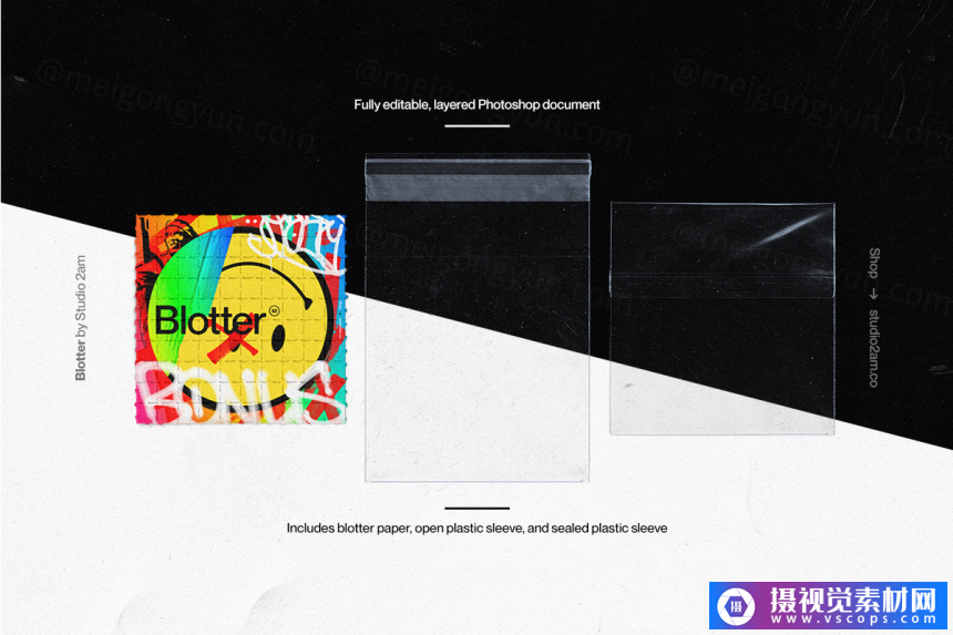复古酸性艺术吸墨纸迷幻特效纸张纹理特效PSD样机模板素材 Blotter – LSD Paper Mockup插图3