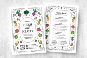 时尚高端简约清新可爱风格素食菜单菜谱海报设计模板-AI，PSD