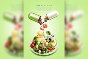 药丸蔬果沙拉营养食品海报设计 (psd)