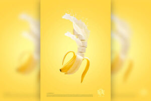 切水果风格香蕉水果海报设计模板 (psd)