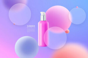 毛玻璃圆形元素夏季化妆品广告海报设计模板 (psd) 免费下载