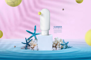 海洋装饰元素夏季化妆品广告展示电商海报设计模板 (psd)
