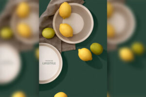 免费下载 柠檬&盘子元素家居生活主题海报设计模板 (psd)