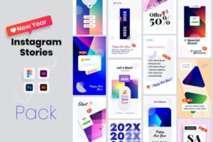 高品质的2022新年圣诞节Instagram社交媒体banner海报设计模板集合-AI, EPS, PDF, PSD