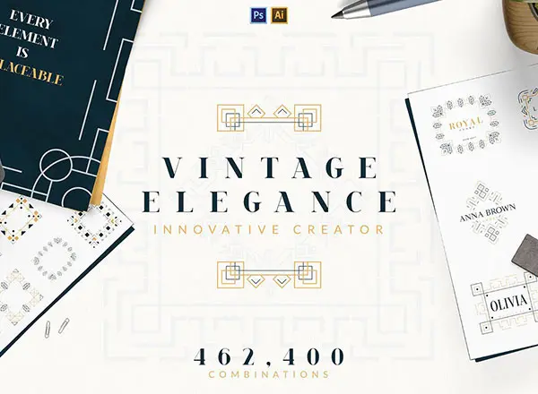 252个复古优雅的轻奢质感的logo标志元素集合