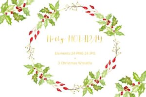 Holly专业素材素材合集 Holly Premium watercolor Clipart.