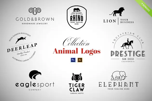 8种动物LOGO素材模板 8 Animal Logos Set + Cool Bonuses
