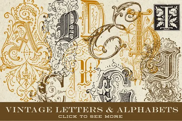 经典的复古矢量字母 Vintage Vector Letters & Monograms