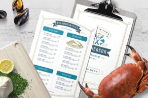 海鲜菜单模板 Seafood Menu Template and Logo