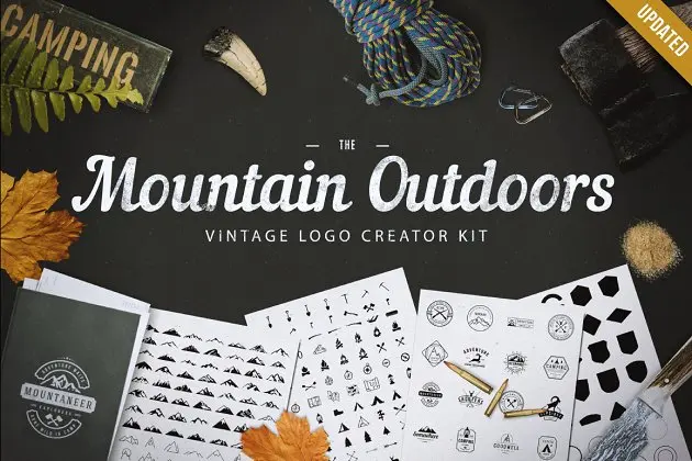 关于山主题的logo模板 Mountain Outdoor Vintage Logo Kit