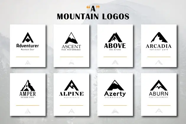 以 A 字母为原型的大山 logo 模版 Mountain Logos "A" Letter Shape