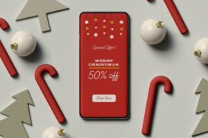 圣诞主题手机销售屏幕样机 (PSD)