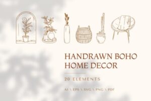 清新优雅多用途的高品质波西米亚家具装饰插图插画集合-AI、EPS、PDF、PNG、SVG