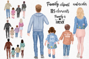 Family Clipart Parents with Kids Clipart