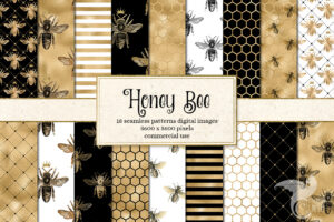 蜜蜂数码纸复古图案背景素材Honey Bee Digital Paper