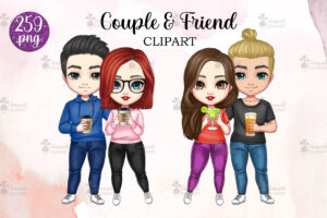 夫妇和朋友，可爱剪贴画Couple & Friend, Cute Clipart