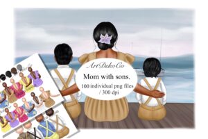 妈妈和儿子可定制的剪贴画Mom and Sons Customizable Clipart.