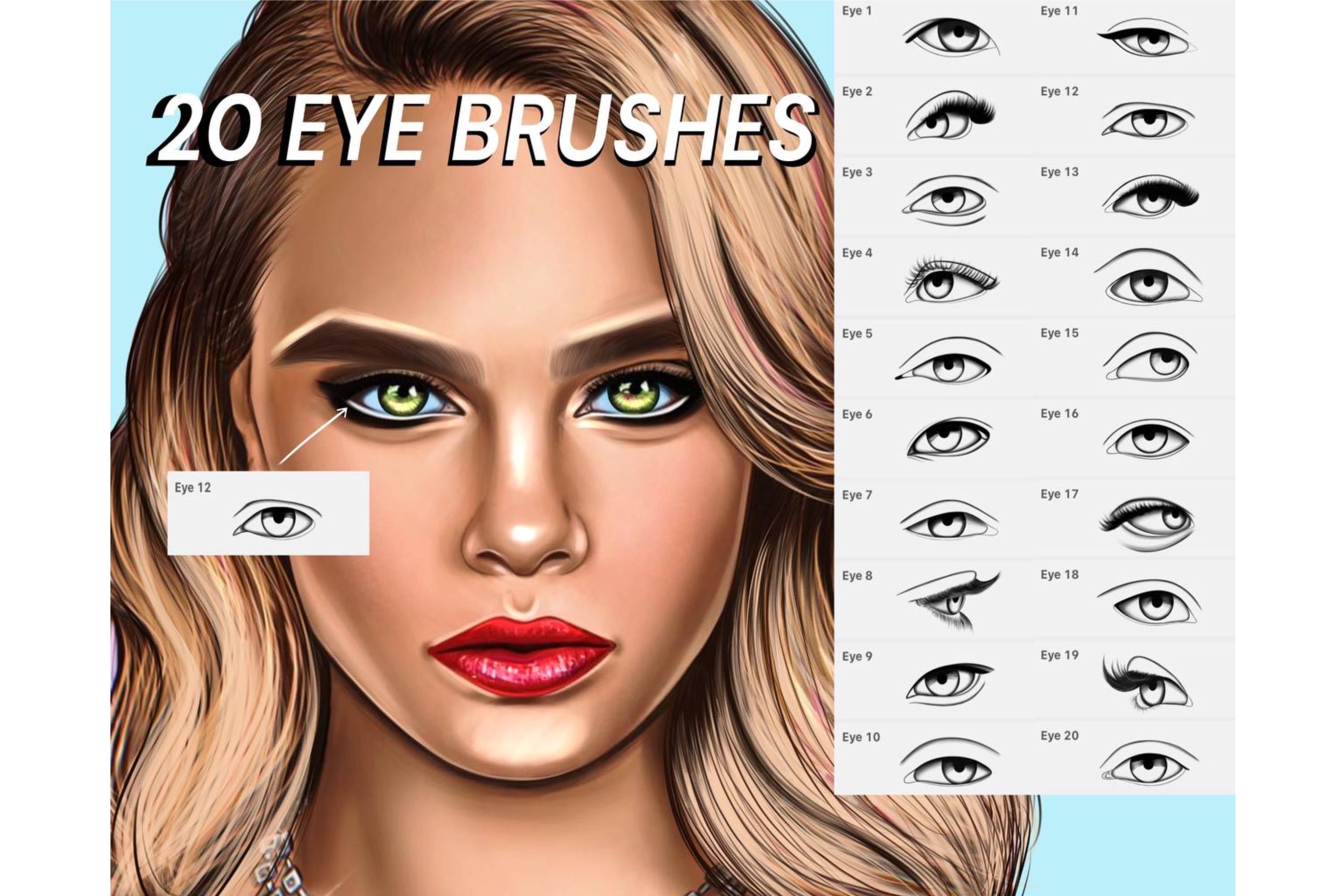 20种不同眼睛Procreate画笔 Eye Stamps for Procreate插图
