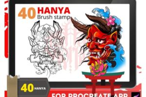 Hanya 面具日本纹身刷邮票Procreate笔刷