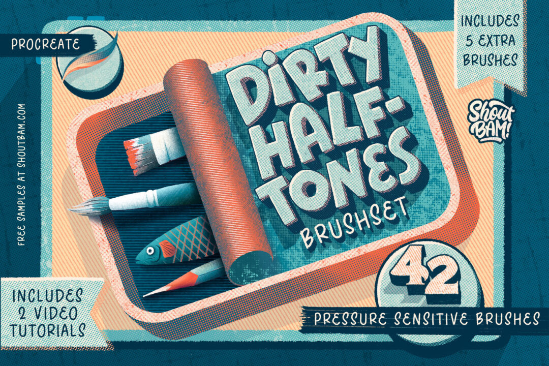 脏半色调刷组Procreate画笔Dirty Halftones Brush Set