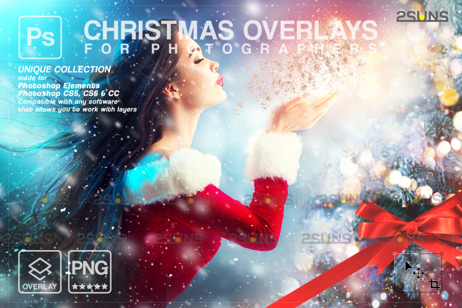闪光覆盖和雪覆盖 Photoshop覆盖：圣诞覆盖，圣诞灯覆盖，圣诞剪贴画，吹闪光覆盖