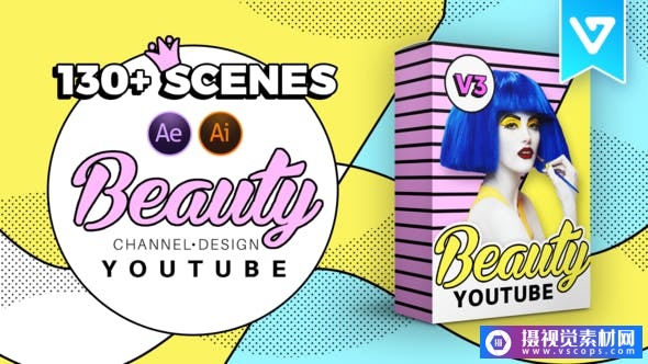 After Effects模板博主频道时尚介绍开场促销贴纸转场Beauty Youtube Design Pack插图
