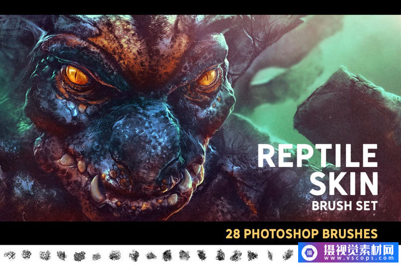 200多种Photoshop笔刷爬行动物皮肤刷套装 龙鳞笔刷喇叭和尖刺龙鳞纹刷套装 Dragon Bundle – Tensor Projects插图2