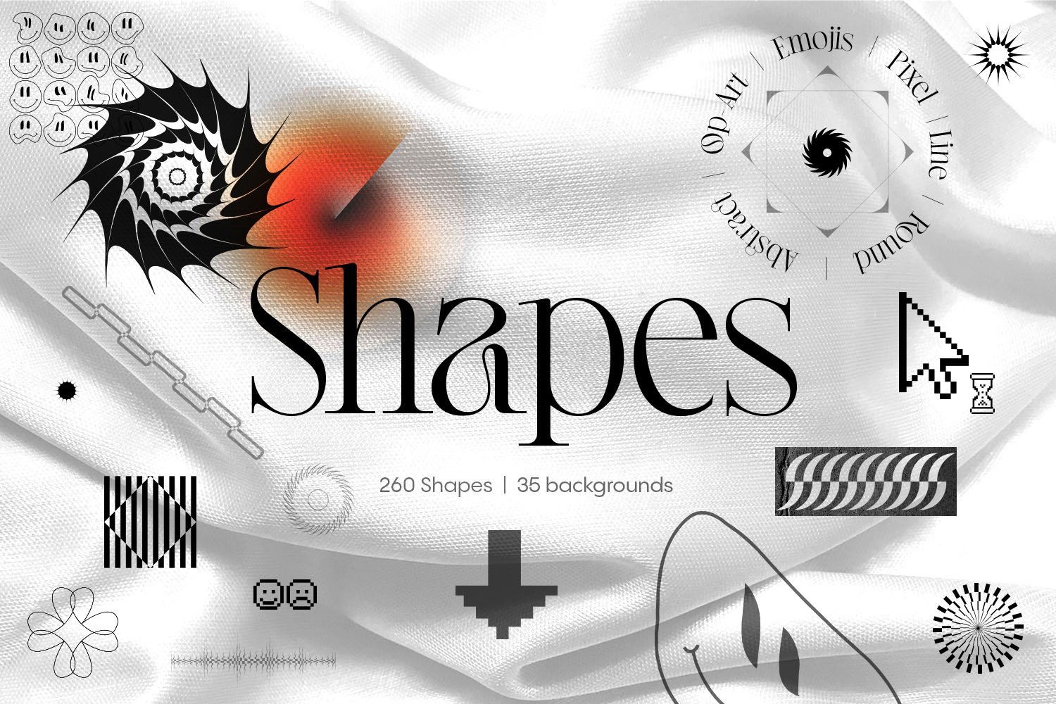 复古未来派欧普艺术抽象几何形状颗粒渐变纹理素材合集包 Shapes and Backgrounds Pack插图