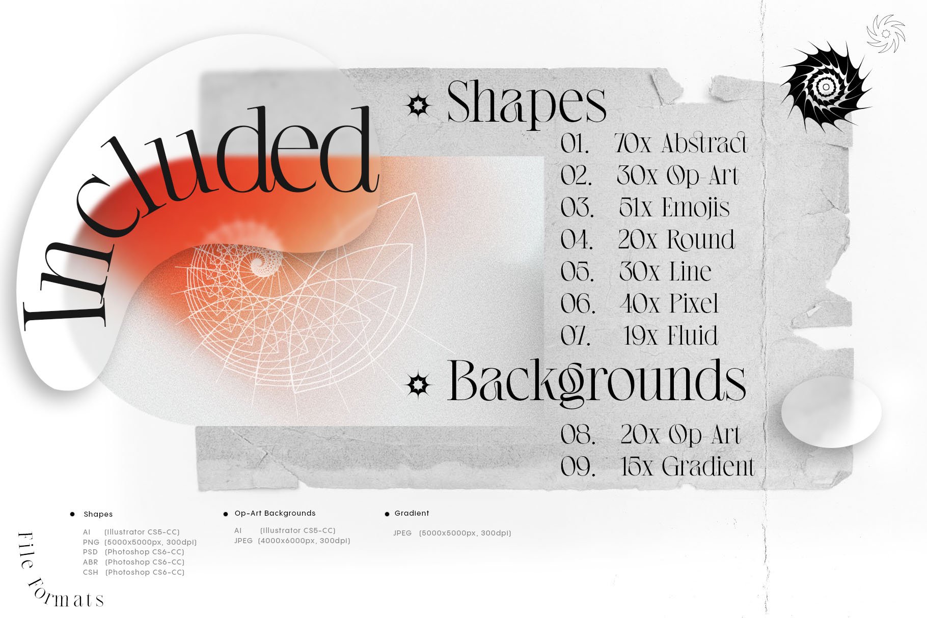 复古未来派欧普艺术抽象几何形状颗粒渐变纹理素材合集包 Shapes and Backgrounds Pack插图1