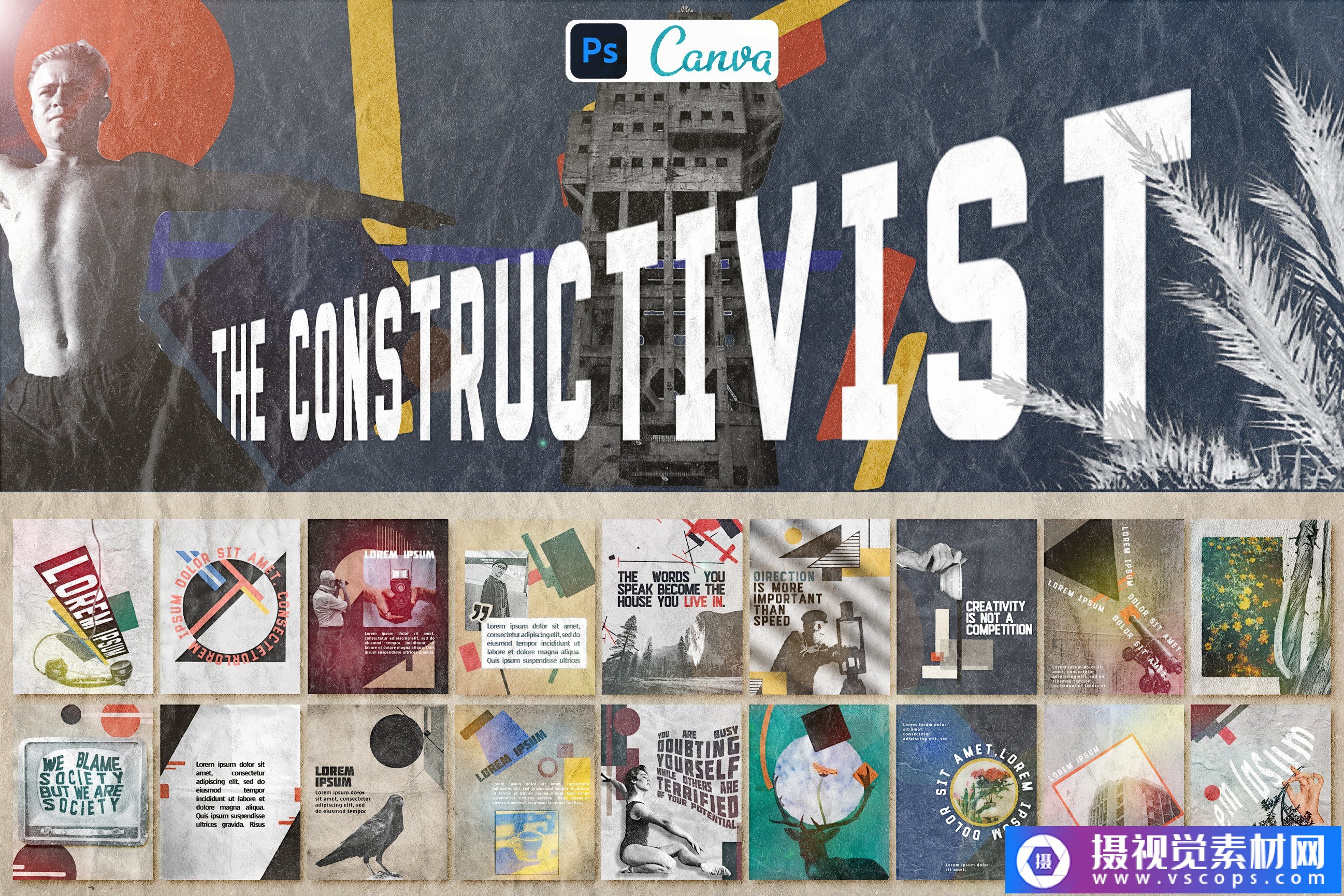 优质的复古马列维奇建构主义者艺术运动Ins模板帆布模板 The Constructivist Instagram插图