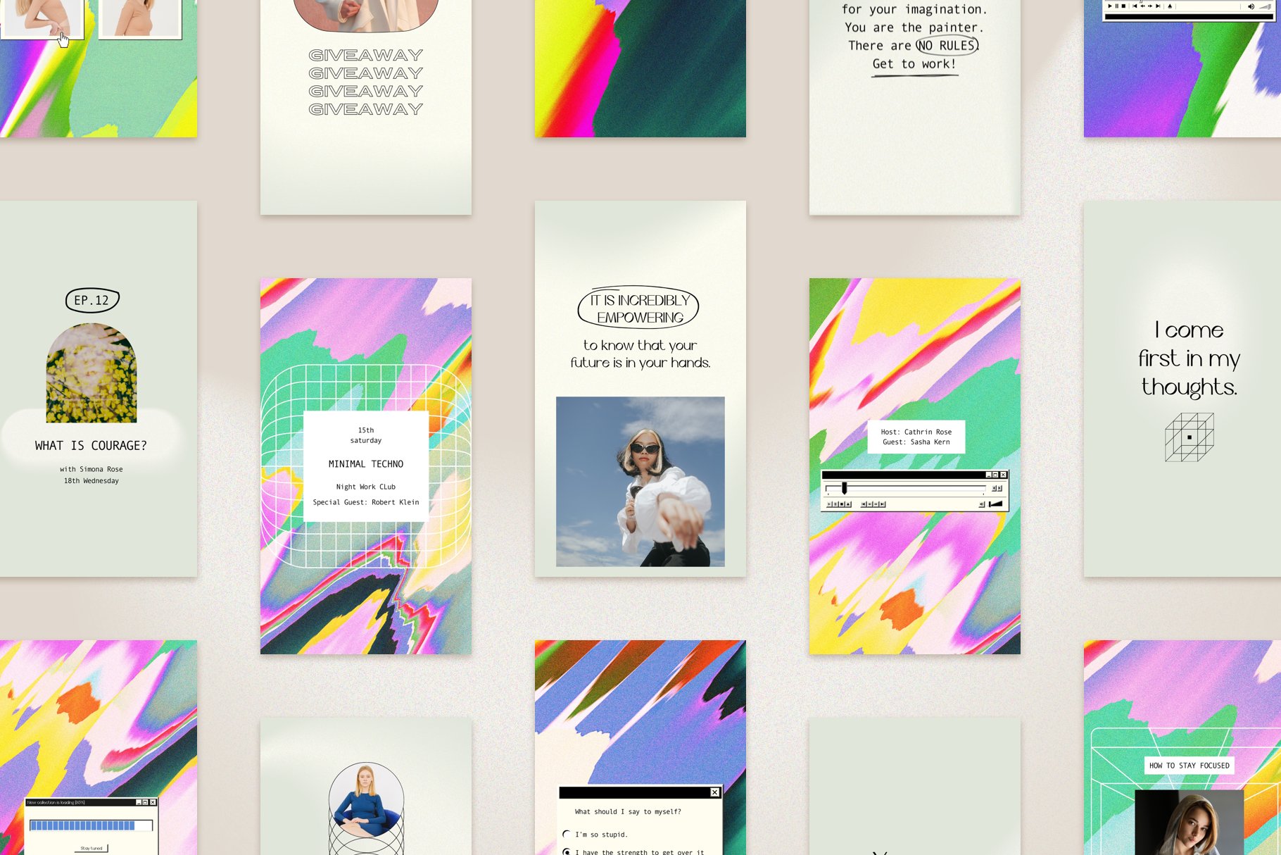 98旧电脑窗接口Ins90' 80' 复古模板UI设计Instagram Colorful Template & Quotes插图1