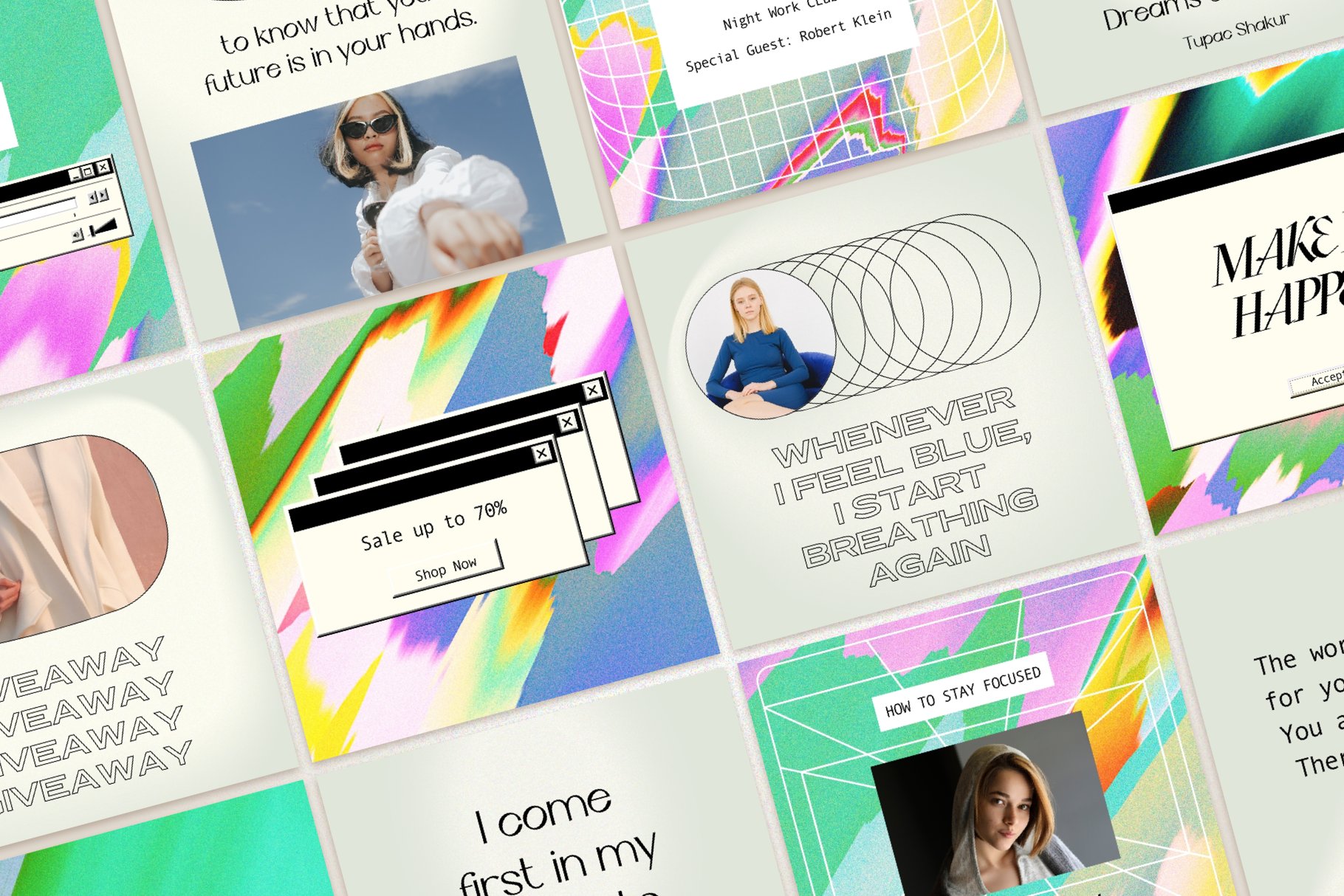 98旧电脑窗接口Ins90' 80' 复古模板UI设计Instagram Colorful Template & Quotes插图3