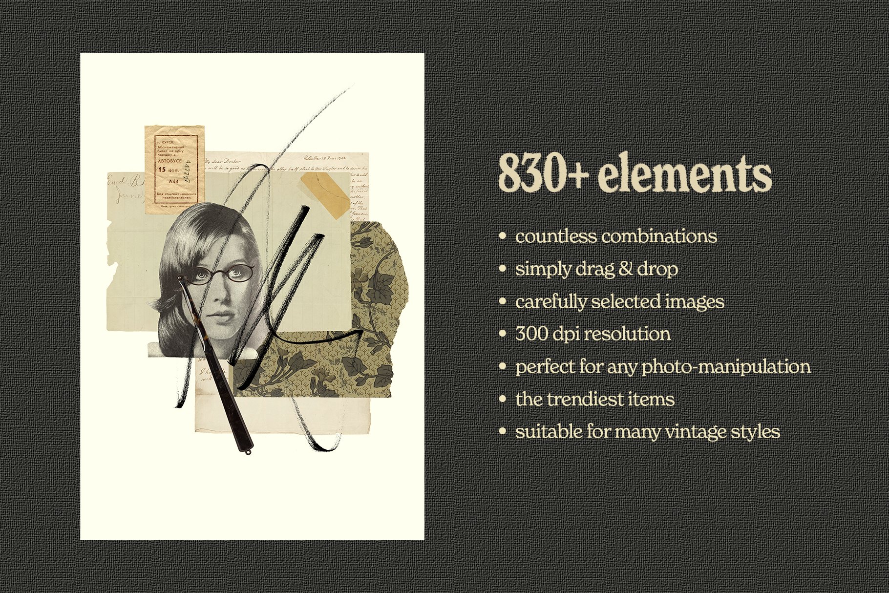 830+ PNG 复古拼贴拼贴元素拼贴画蒙太奇杂志报纸模板 830+ PNG Vintage Collage Creator v.2插图3