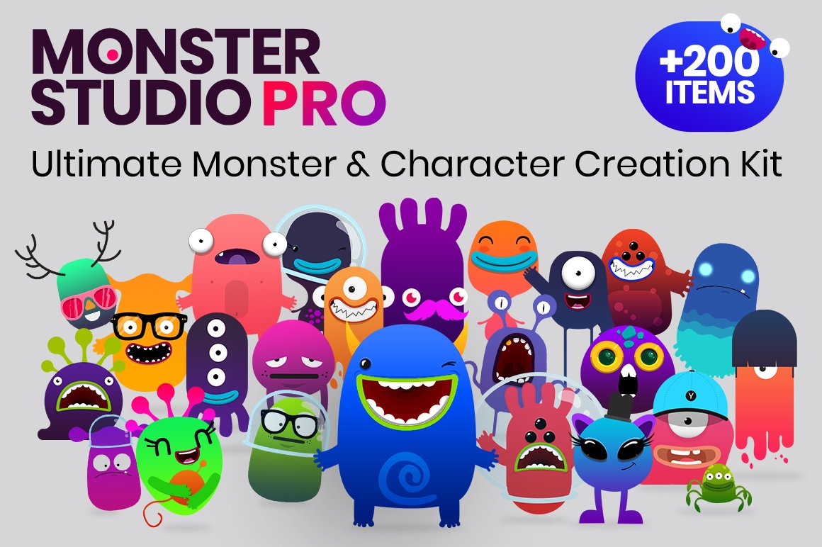 24款卡通怪物头像表情自定义组合形象角色插画图片ai矢量设计素材 Monster Studio Pro