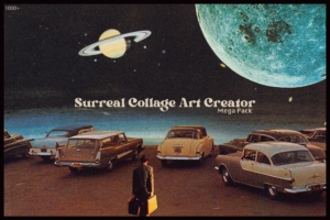优质复古超现实主义拼贴艺术创作者拼贴艺术品帆布动物汽车空间星系 Sale! Surreal Collage Art Creator