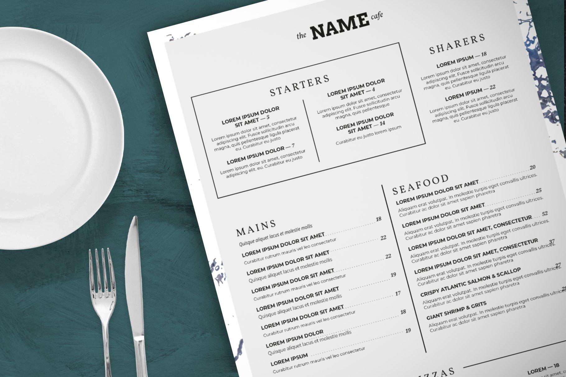 餐厅菜单模板Photoshop PSD 格式的简单餐厅菜单模板插图1