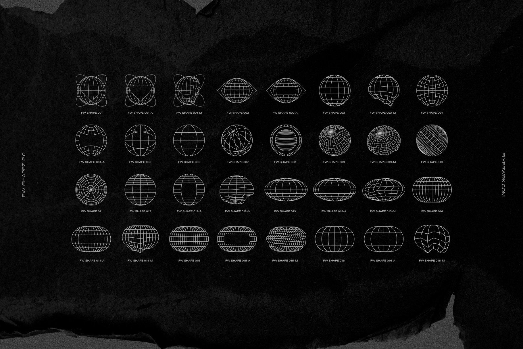 200 个复古未来派形状抽象扭曲几何图形素材 Retro Futuristic Shapes插图1