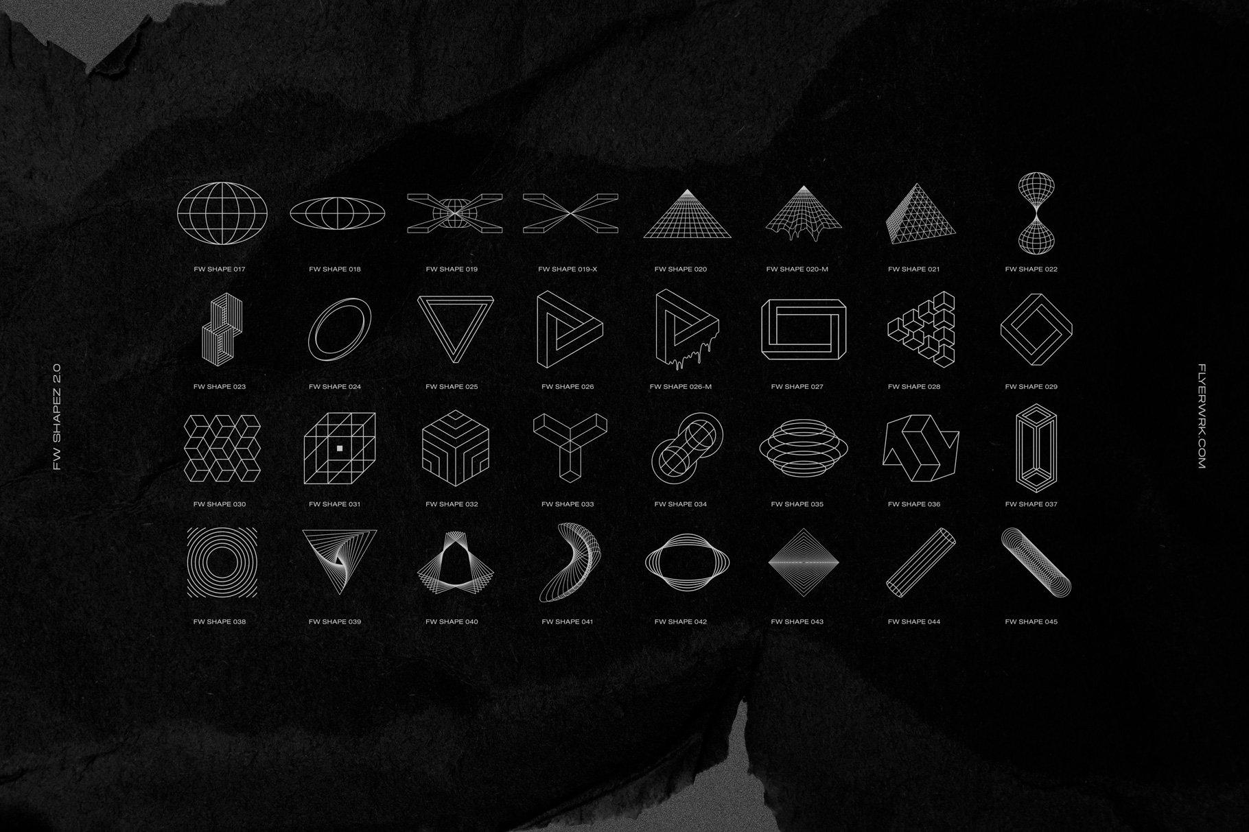 200 个复古未来派形状抽象扭曲几何图形素材 Retro Futuristic Shapes插图12