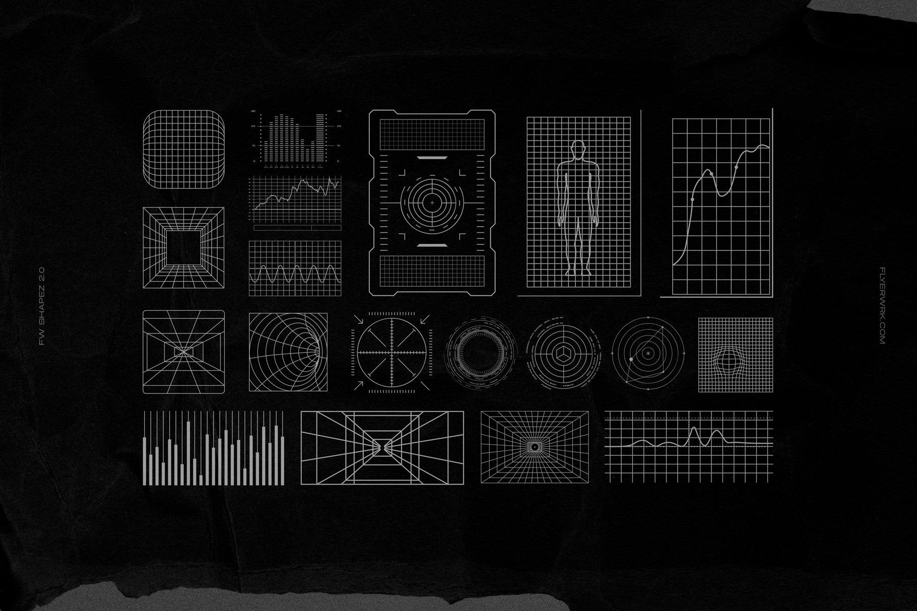 200 个复古未来派形状抽象扭曲几何图形素材 Retro Futuristic Shapes插图10