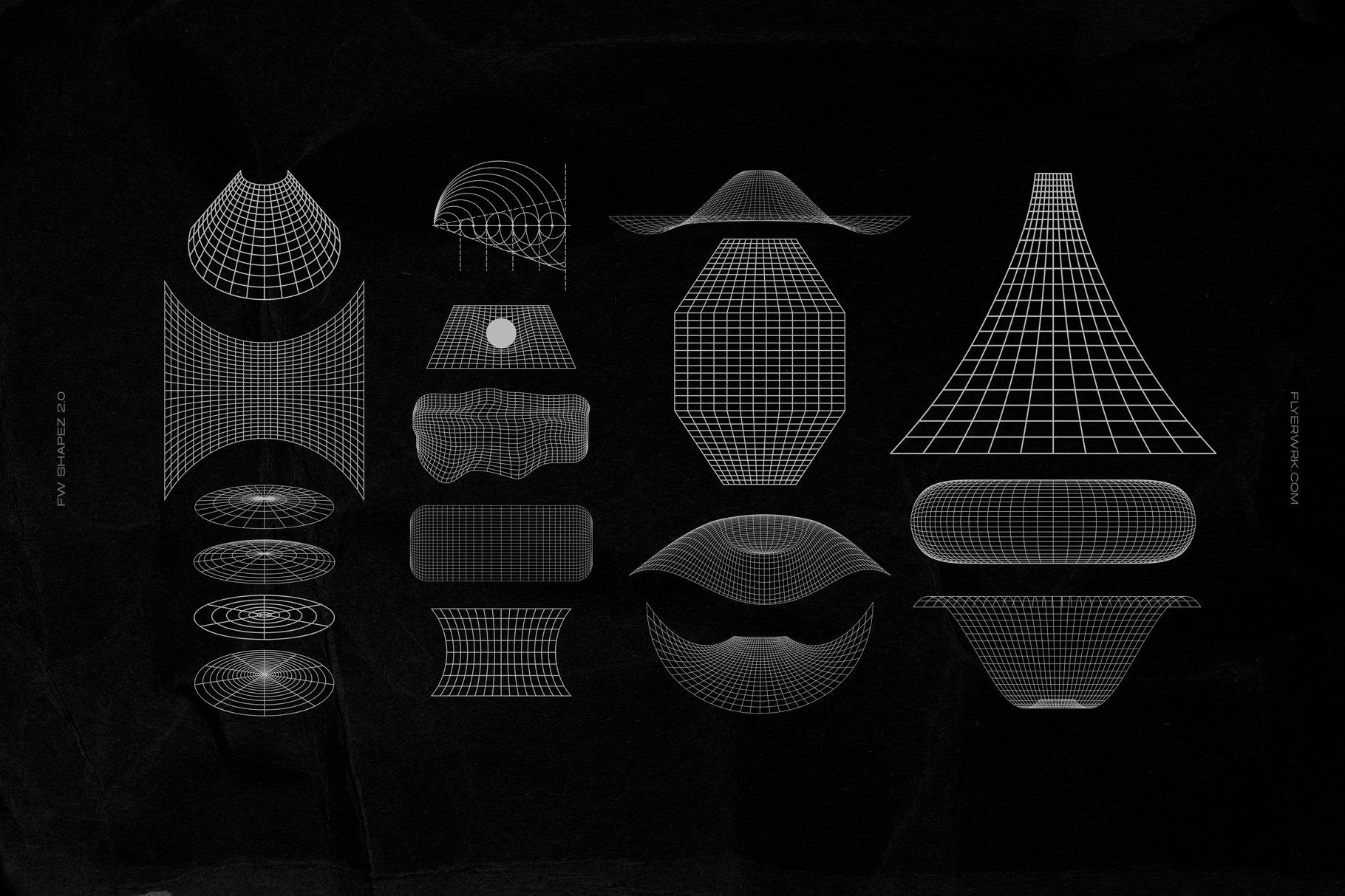 200 个复古未来派形状抽象扭曲几何图形素材 Retro Futuristic Shapes插图7