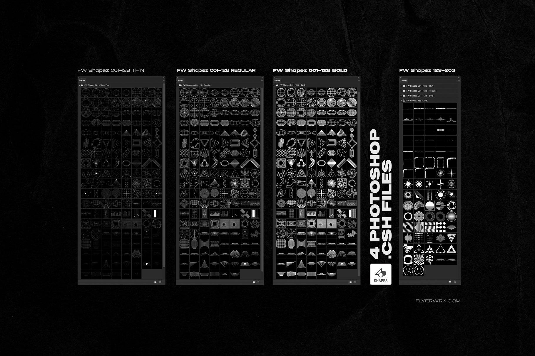 200 个复古未来派形状抽象扭曲几何图形素材 Retro Futuristic Shapes插图4