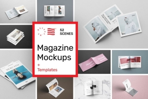 高品质杂志画册封面内页设计提案样机PSD模板 Magazine Mockups - 52 Scenes