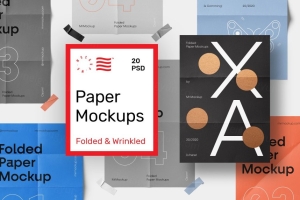 20款有折痕效果的纸张传单海报设计提案展示样机模板 Folded Paper Mockups